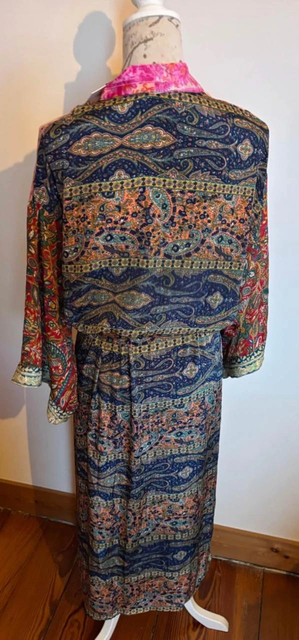 ♥ Long kimono satiné & ceinture dans les tons rosés Gold & Silver - Taille U – photo 8